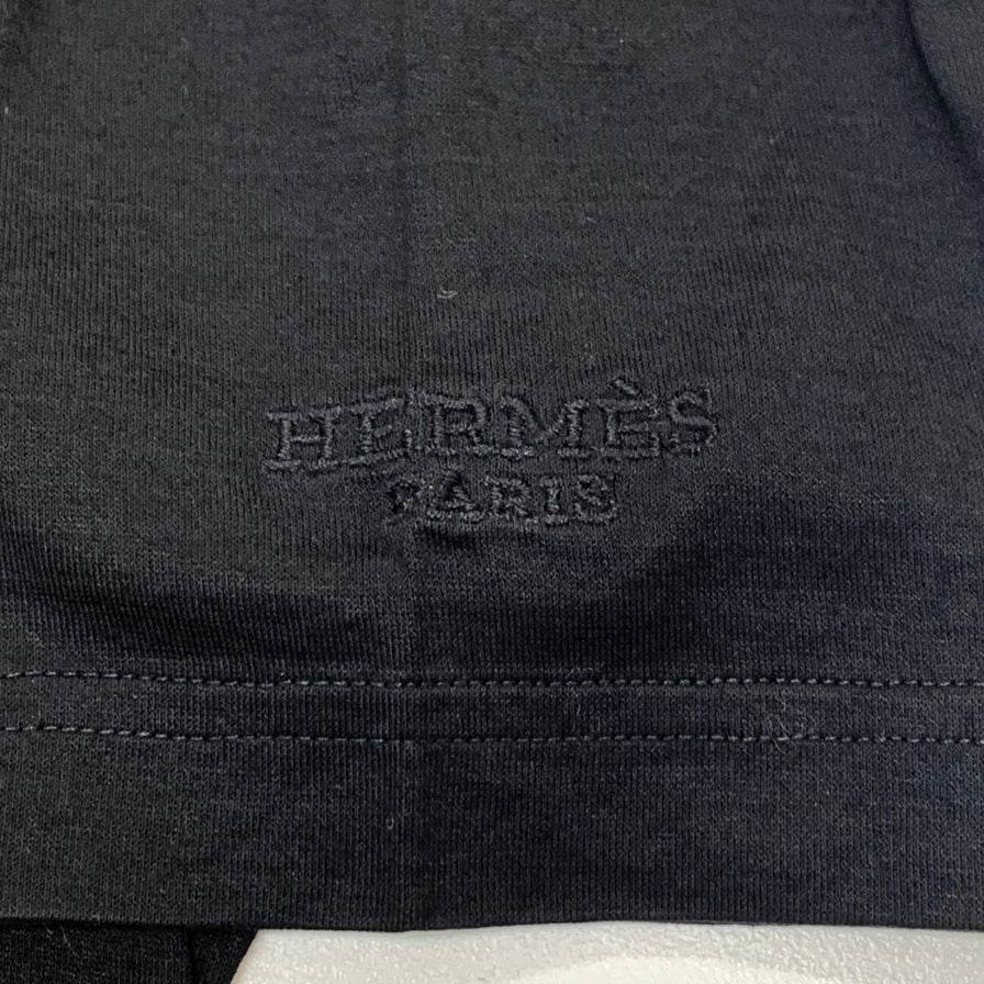 極美品◆エルメス 半袖Tシャツ ブラック ロゴ刺繍 レディース サイズL HERMES 【AFB9】