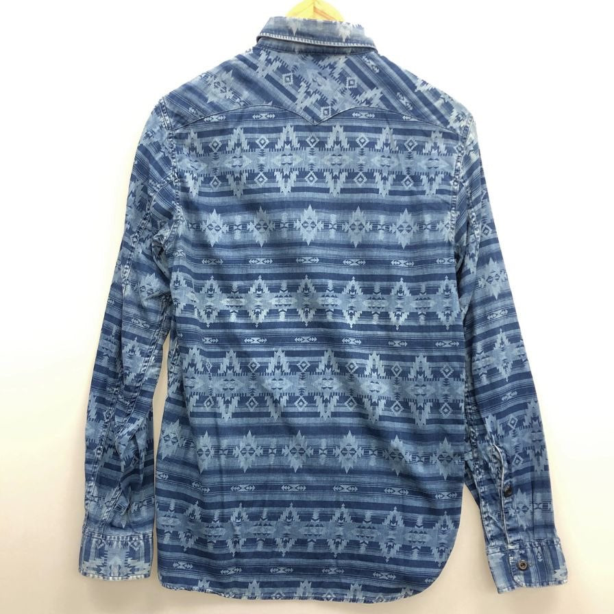 美品◆ダブルアールエル ラルフローレン 長袖シャツ 総柄 ナバホ ネイビー メンズ サイズXS RRL RALPH LAUREN 【AFB6】