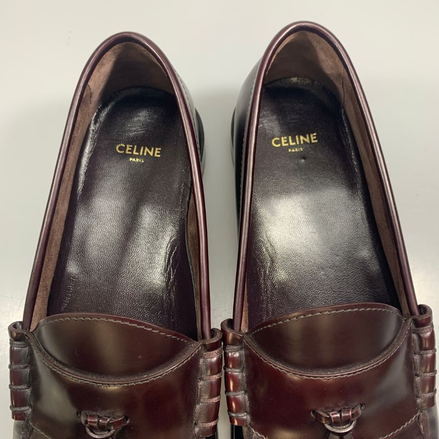 セリーヌ ローファー タッセル バーガンディ メンズ サイズ42 CELINE 約27.0cm【AFC36】