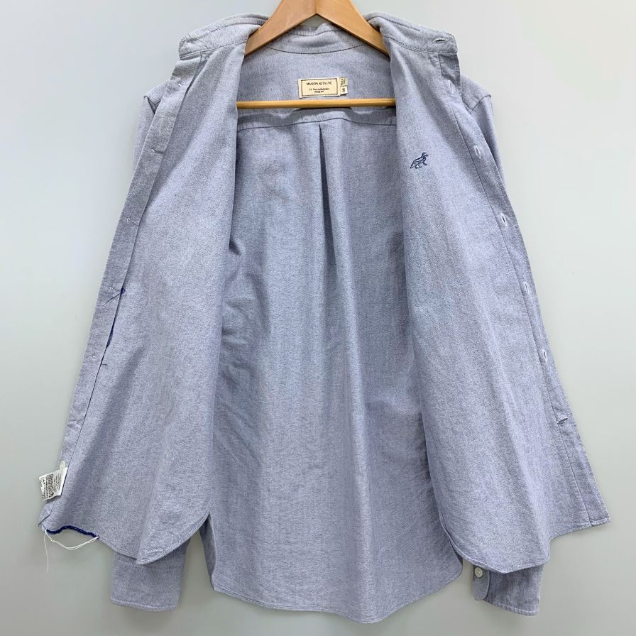 中古■メゾンキツネ オックスフォードシャツ コットン ボタンダウン 刺繍 長袖 L/S ブルー メンズ サイズ38 Maison Kitsune 【AFB6】