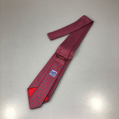 エルメス ネクタイ 総柄 プロペラ柄 シルク レッド系 メンズ HERMES【AFI6】