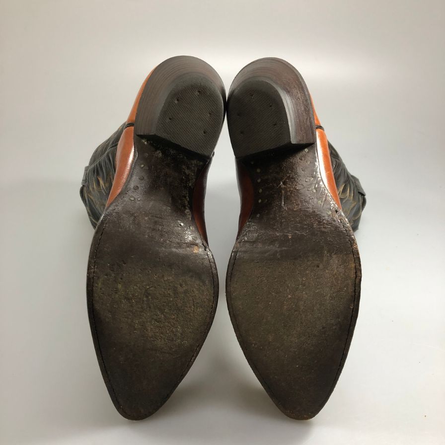 トニーラマ レザーウエスタンブーツ トゥ リザード ブラウン×ブラック サイズ7 1/2 E TONY LAMA 約25.5cm【AFI30】