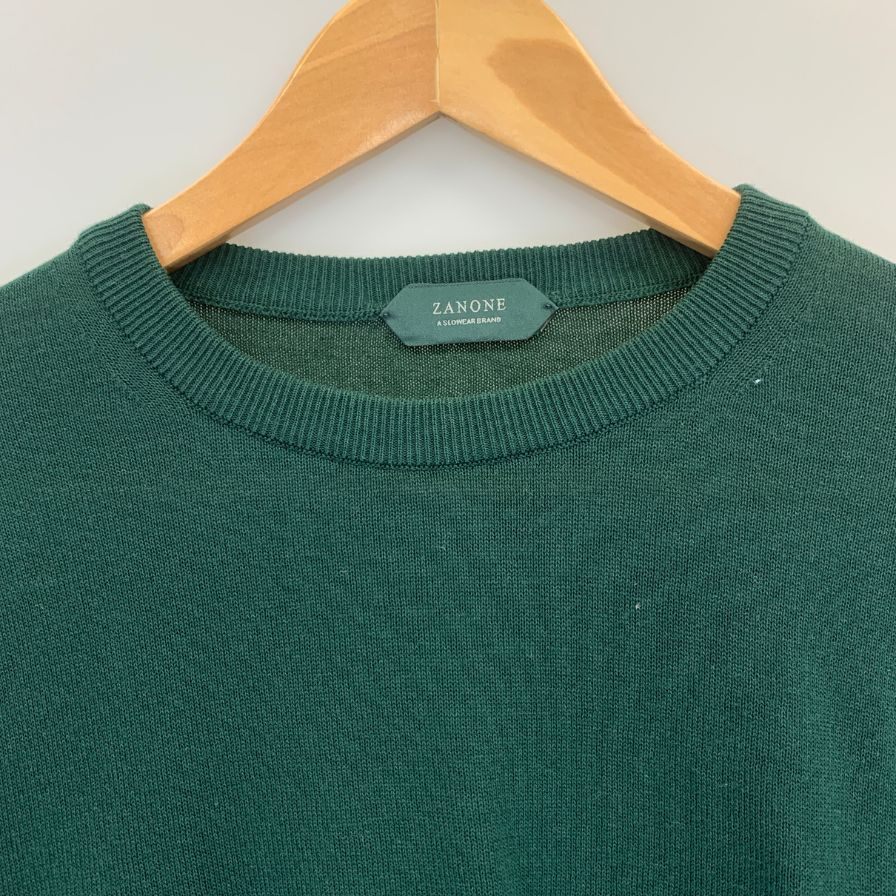 美品◆ザノーネ ニット コットン クルーネック メンズ グリーン サイズ50 ZANONE 【AFB3】