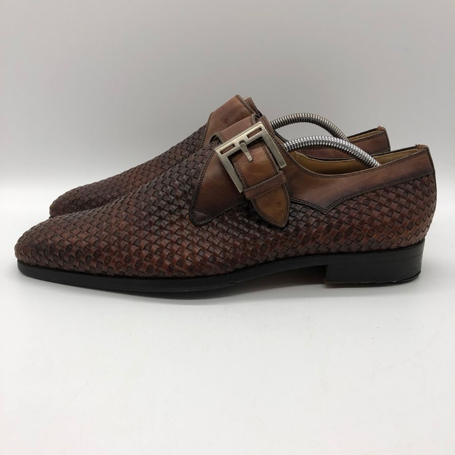マグナーニ レザーシューズ シングルモンク ストラップ メッシュ レザー 編み込み ブラウン サイズ39 MAGNANNI 約24.5cm【PTM3】
