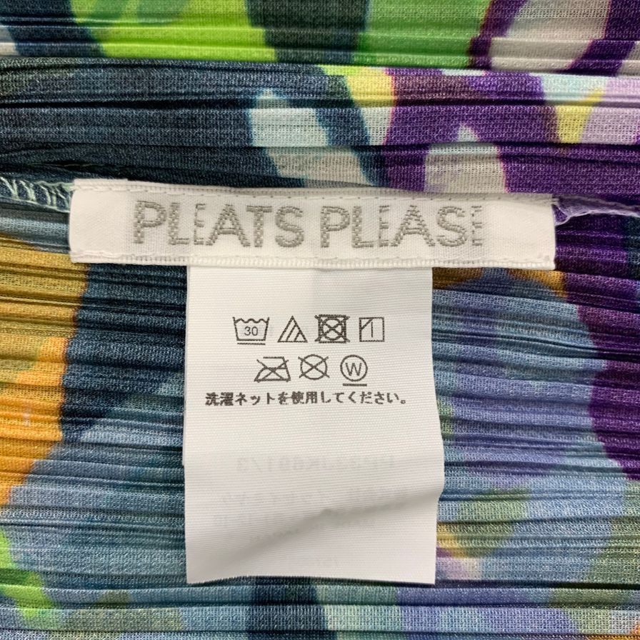 極美品◆イッセイミヤケ プリーツプリーズ カットソー PP33-JK691 トップス アブストラクトパターン 3 ISSEY MIYAKE PLEATS PLEASE 【AFB8】