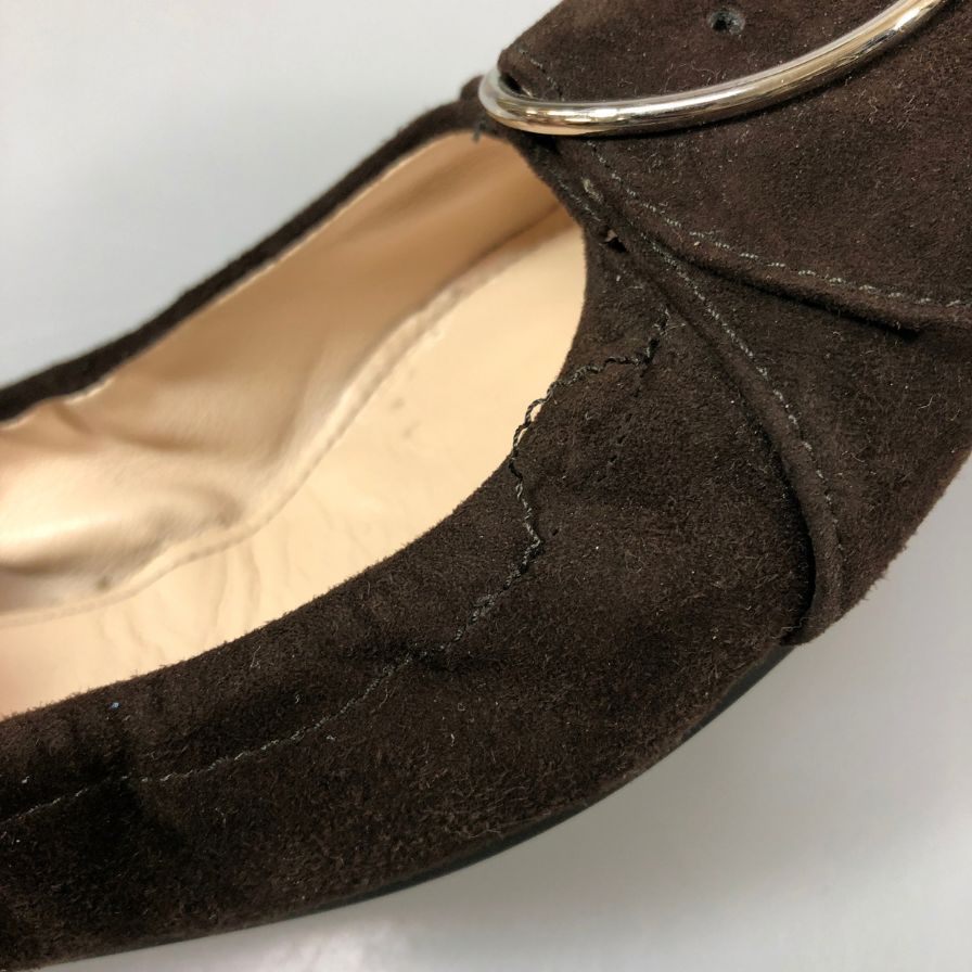 プラダ バレエシューズ スエード ベルト ジップ ブラウン レディース サイズ37 PRADA 約24.0cm【AFC52】