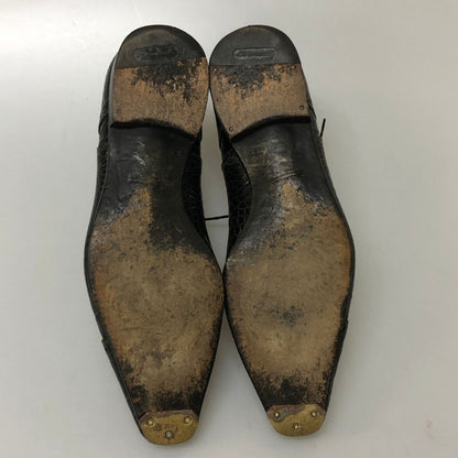 サントーニ レザー クロコダイル 型押し パンチドキャップトゥ ストレートチップ メンズ サイズ8.5 ブラック Santoni 約27.5cm【PTM2】