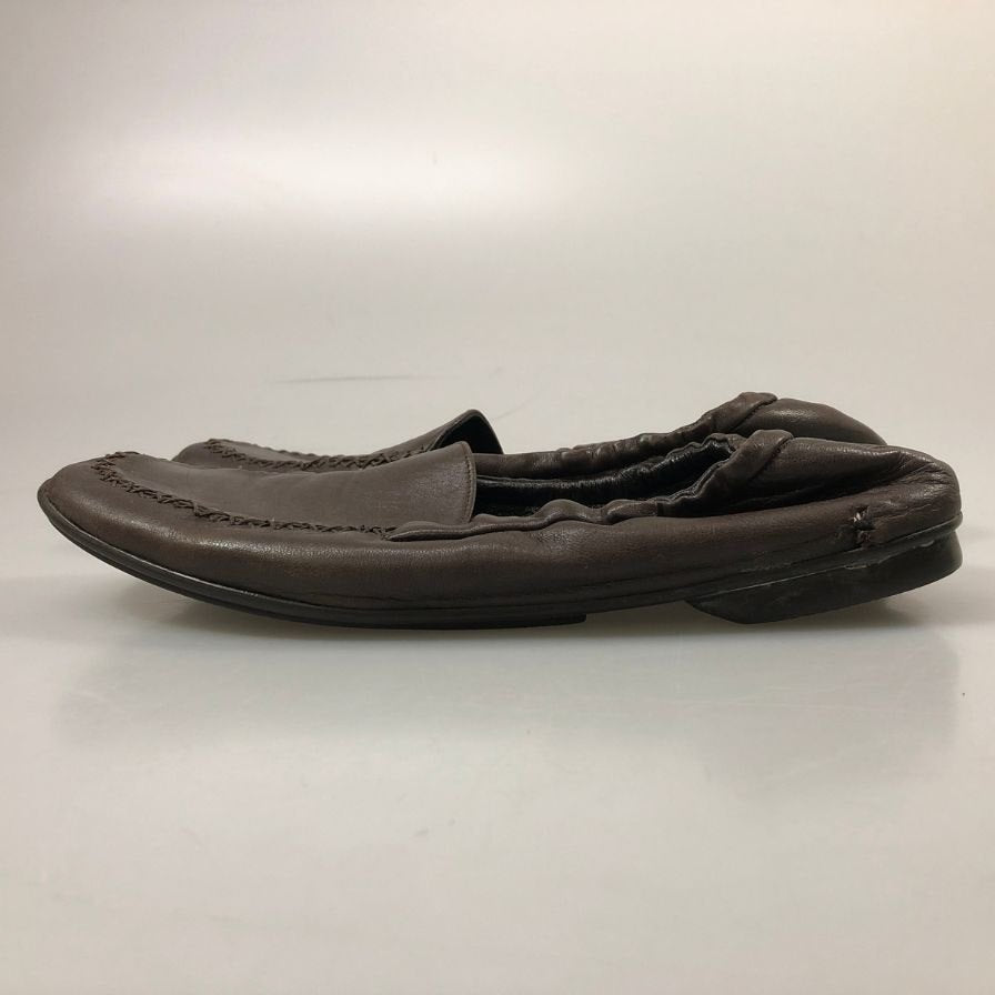 プラダ バレエシューズ レザー モカシン ブラウン レディース サイズ37 PRADA 約24.0cm【AFC49】