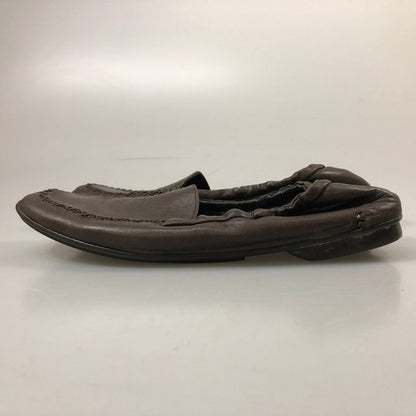 プラダ バレエシューズ レザー モカシン ブラウン レディース サイズ37 PRADA 約24.0cm【AFC49】