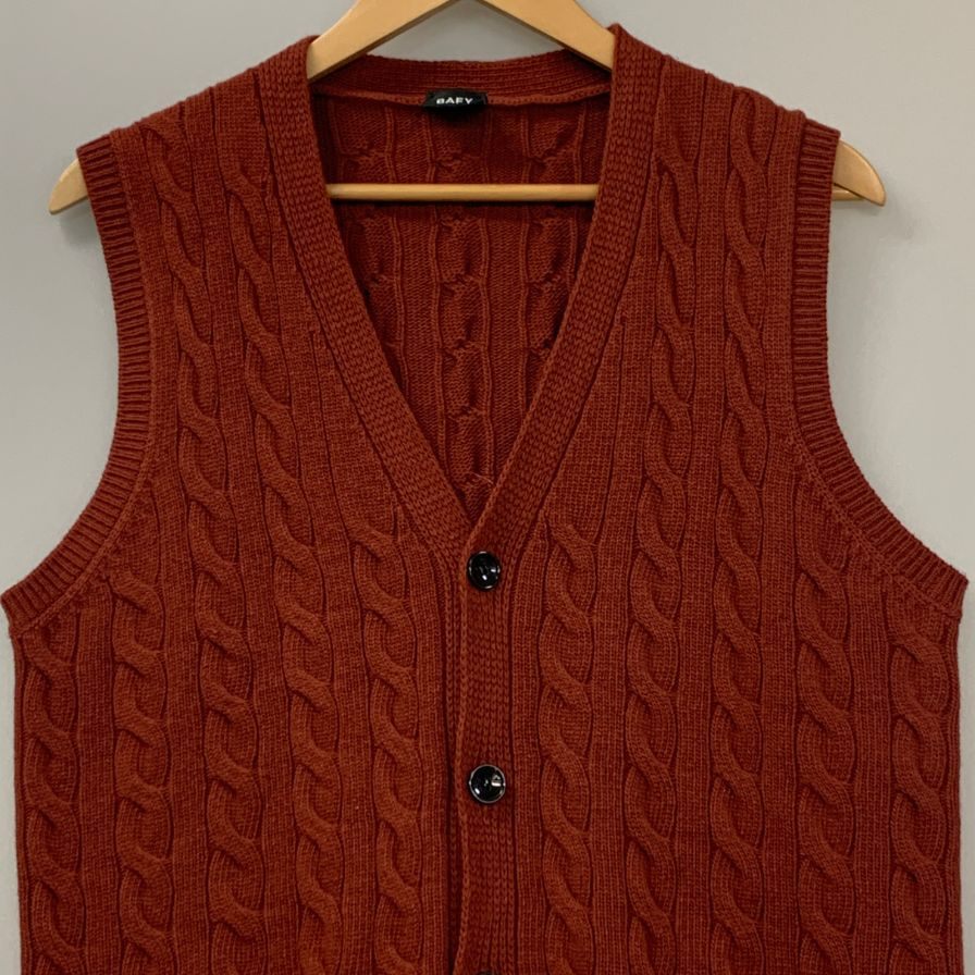 中古◆バフィ×ビームス F 別注 ケーブル ニットベスト メンズ サイズ50 ブラウン BAFY × BEAMS F 【AFB12】