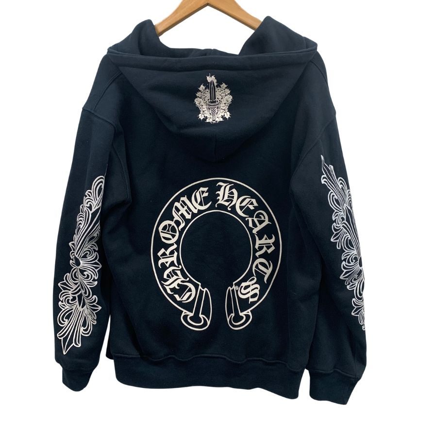 美品◆クロムハーツ ジップアップパーカー 裏地サーマル ダガージップ ブラック メンズ サイズL CHROME HEARTS 【AFA15】