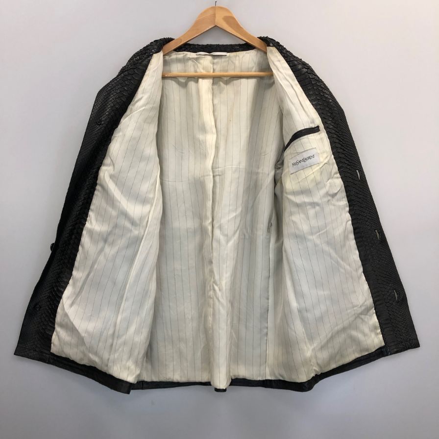 中古■イヴサンローラン パイソン 5Bレザージャケット メンズ サイズ52 ブラック YVES SAINT LAURENT 【AFA17】