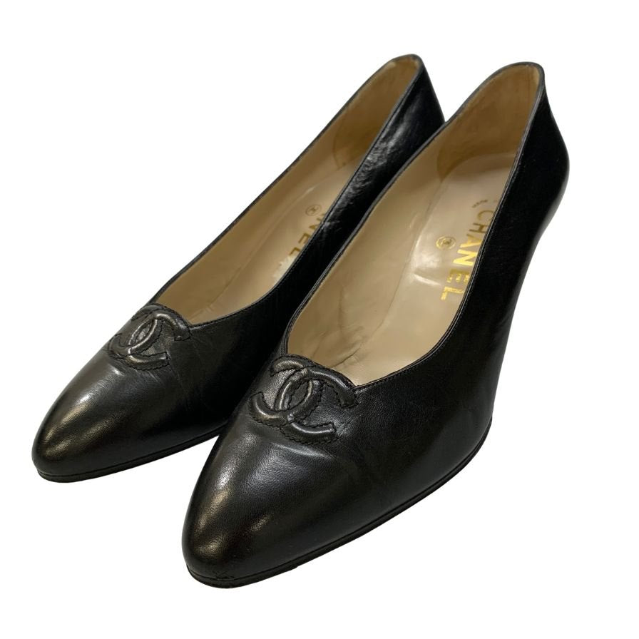 シャネル CCロゴ パンプス レディース サイズ 37.5 ブラック CHANEL 約24.5cm【AFC47】