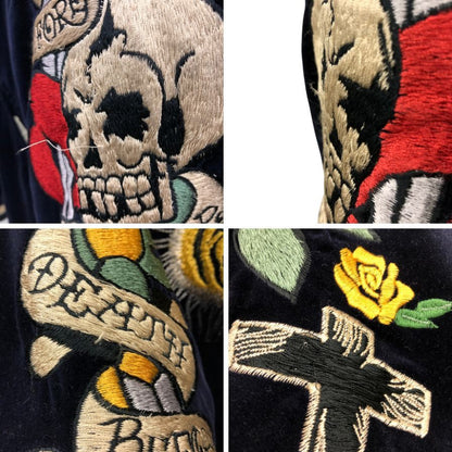 美品◆テーラー東洋 港商 スカジャン リバーシブル 虎 龍 髑髏 刺繍 メンズ ネイビー 裏地ホワイト サイズ特大 TAILOR東洋 【AFA22】
