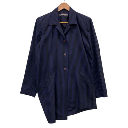美品◆イッセイミヤケ 80S 筆タグ 変形ジャケット ストライプ ネイビー系 メンズ サイズM ISSEY MIYAKE 【AFB14】