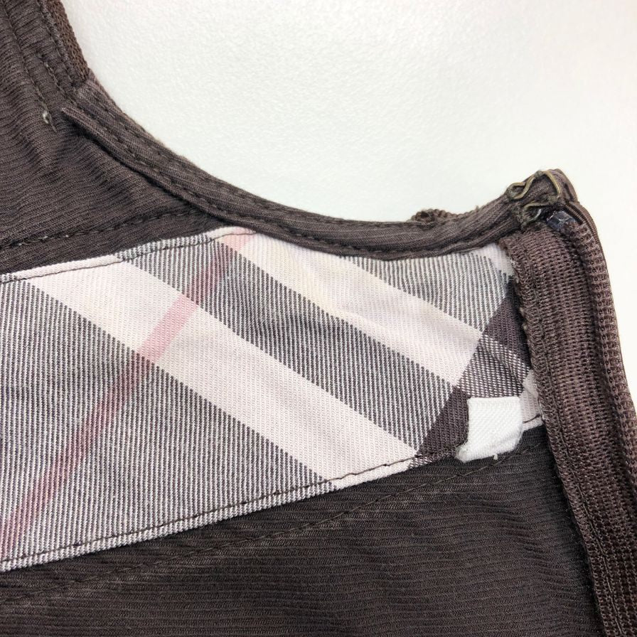 中古◆バーバリー ブルーレーベル チュニック 半袖 コットン 刺繍 ワンピース カットソー ブラウン レディース サイズ38 Burberry Blue label 【AFB6】
