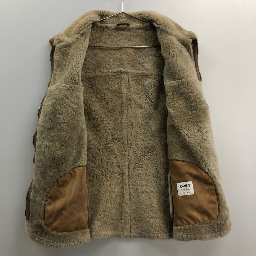 美品◆エメンティ ムートンベスト 裏ボア スウェード 812734 ブラウン メンズ Mサイズ EMMETI 【AFB9】