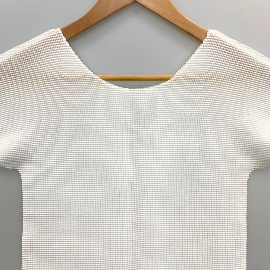 極美品◆ミ― イッセイミヤケ メッシュ カットソー MI31FK546 レデイースフリーサイズ ホワイト me ISSEY MIYAKE 【AFB26】