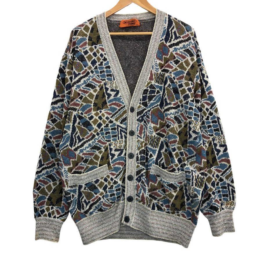 美品◆ミッソーニ ウオモ カーディガン オールド 総柄 ブルー系 メンズ サイズ50 MISSONI UOMO 【AFB33】