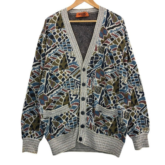 美品◆ミッソーニ ウオモ カーディガン オールド 総柄 ブルー系 メンズ サイズ50 MISSONI UOMO 【AFB33】