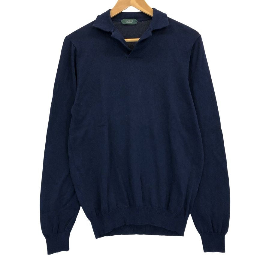 美品◆ザノーネ ニット 襟付き コットン メンズ ネイビー サイズ50 ZANONE 【AFB29】
