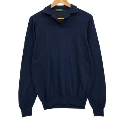 美品◆ザノーネ ニット 襟付き コットン メンズ ネイビー サイズ50 ZANONE 【AFB29】