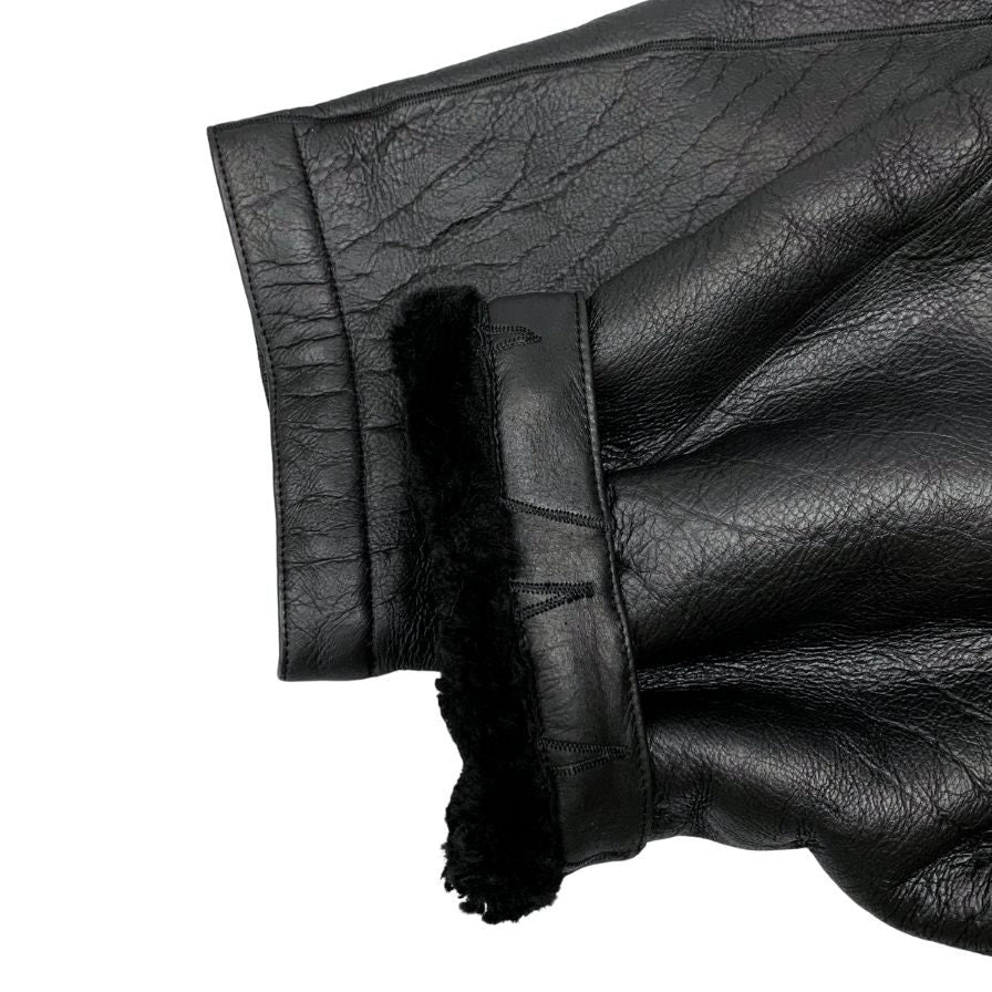 美品◆リックオウエンス レザー ブルゾン ショートスリーブ ラム ムートン レデイース RP13F07022 サイズ42  ブラック Rick Owens 【AFA13】