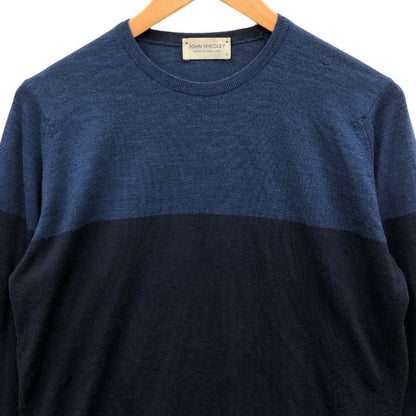 中古◆ジョンスメドレー セーター クルーネック ニット ウール 薄手 バイカラー 2トーン 切替 ネイビー メンズ サイズM JOHN SMEDLEY 【AFB9】