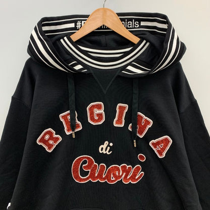 極美品◆ドルチェ&ガッバーナ ビーズ フーディー ロング丈 サイド編み紐 レディース サイズ42 ブラック DOLCE&GABBANA 【AFA7】