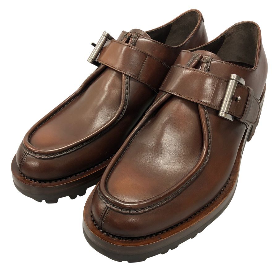 プラダ シングルモンク Uチップ メンズ ブラウン サイズ 9 PRADA 約27.0cm【AFD12】