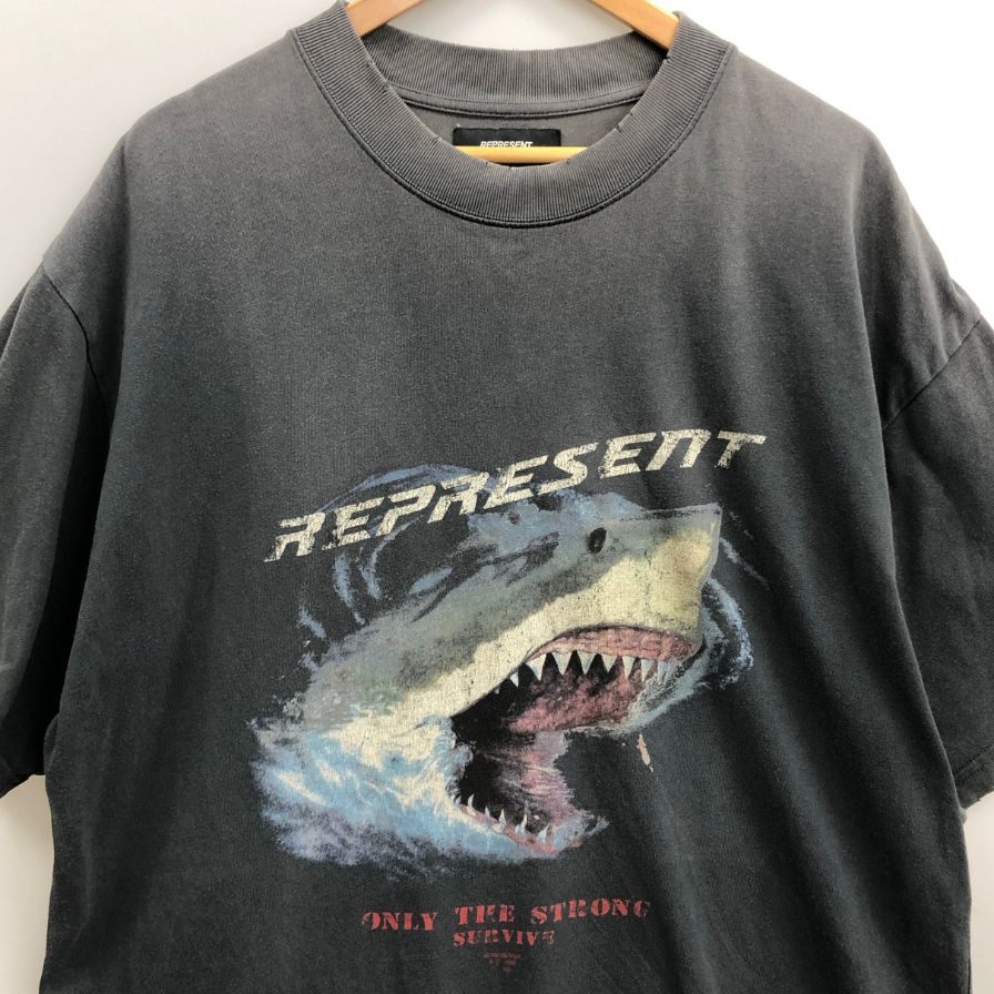 美品◆リプレゼント Tシャツ シャーク ダメージ加工 メンズ サイズXL ブラック REPRESENT 【AFB24】
