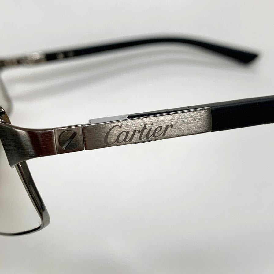カルティエ メガネ スチール スクエアフレーム 59□18 度付き ユニセックス シルバー×ブラック Cartier【AFI4】