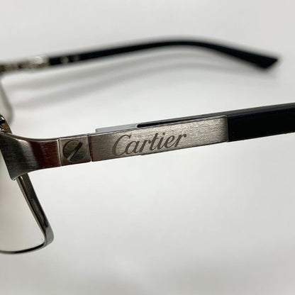 カルティエ メガネ スチール スクエアフレーム 59□18 度付き ユニセックス シルバー×ブラック Cartier【AFI4】