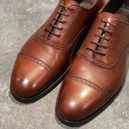 グレンソン レザーシューズ 33108 マスターピース パンチドキャップトゥ 91ラスト カーフ ブラウン サイズUK6.5D メンズ GRENSON ビジネスシューズ 約25.0cm【LA】【中古】