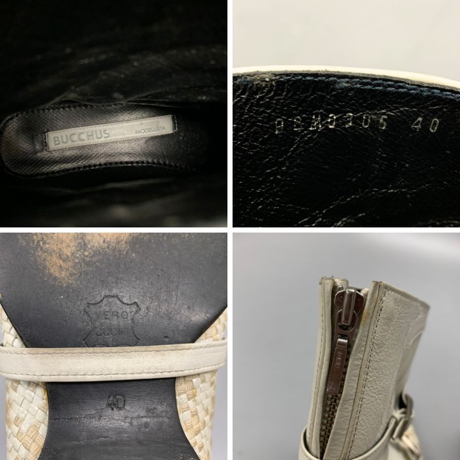 バッカス ブーツ ヒールジップ レザー 編み込み メンズ サイズ40 ホワイト BUCCHUS 約25.0cm【AFC46】