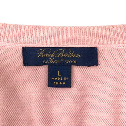 極美品◆ブルックスブラザーズ ラウンドネック カーディガン SAXON WOOL レディース サイズL ピンク Brooks Brothers 【AFB24】