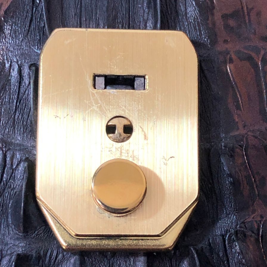 ノーブランド クロコ型押し ハンドバッグ ゴールド金具 ブラック【AFE5】