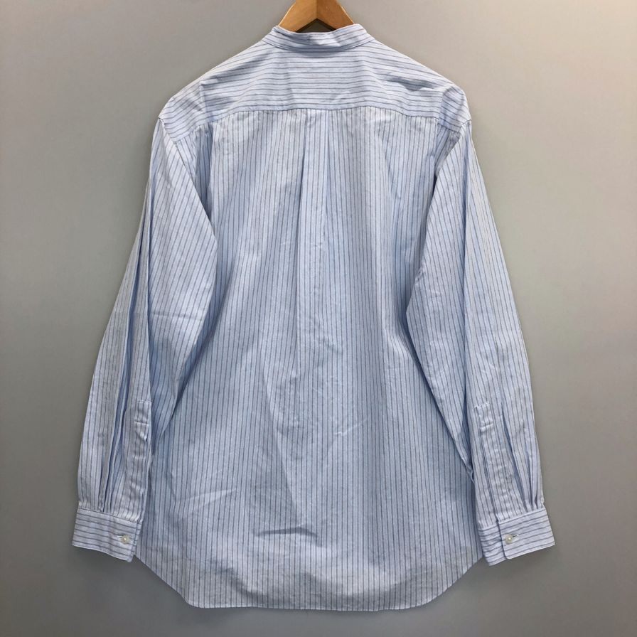 新品同様◆ジョンスメドレー シャツ ノーカラー バンドカラー 長袖 ストライプ メンズ ブルー系 サイズL JOHN SMEDLEY 【AFB9】