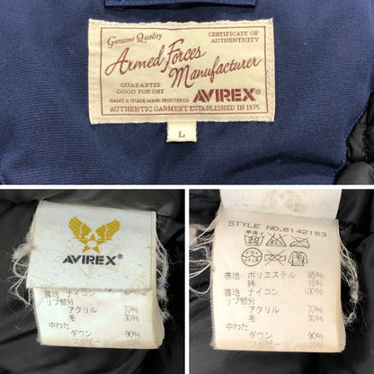 中古■アヴィレックス ダウンジャケット フード ハーフ丈 ボア ベーシックダウンジャケット ネイビー メンズ サイズL AVIREX 【AFF23】