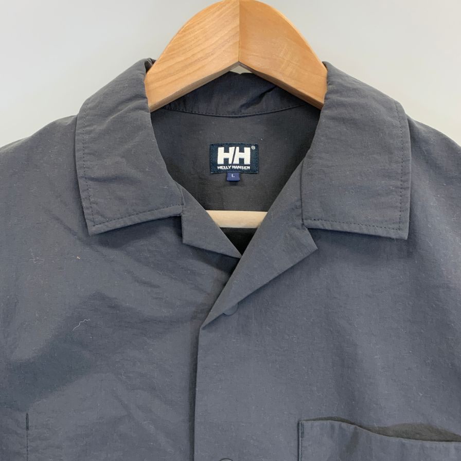 極美品◆ヘリーハンセン オープンカラーシャツ ナイロン ブラック メンズ サイズL HELLY HANSEN 【AFB34】