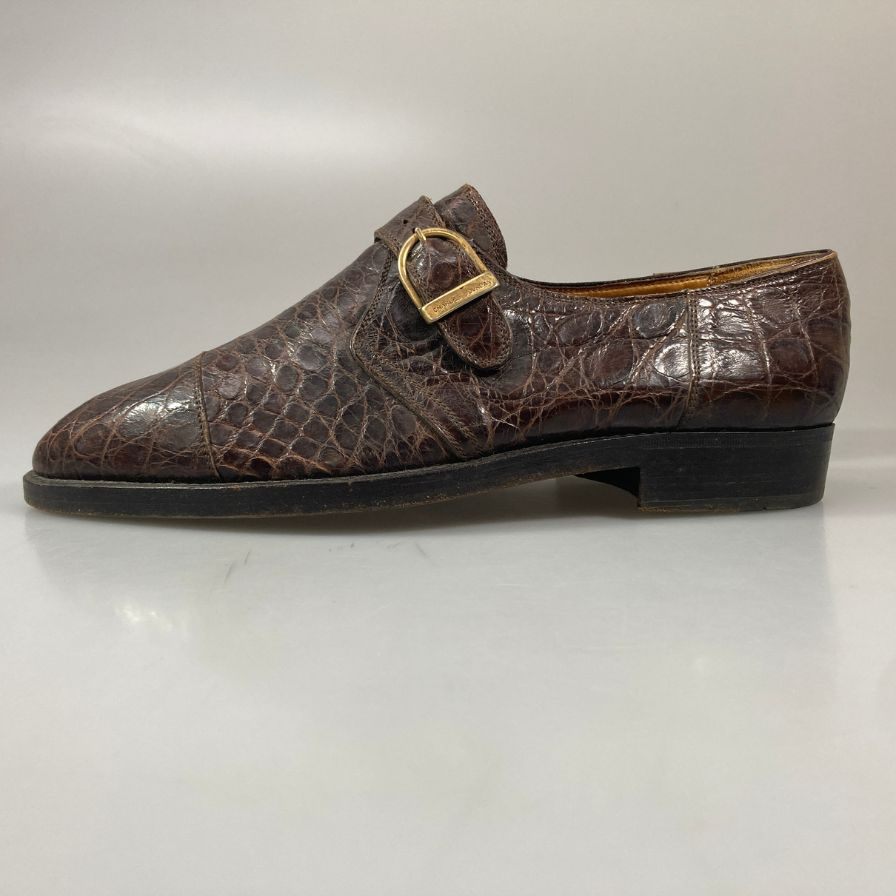 シャルル ジョルダン クロコ型押し シングルモンク ストラップ ブラウン メンズ サイズ 7E CHARLES JOURDAN 約25.5cm【AFC34】