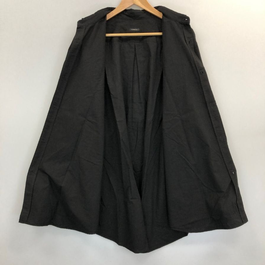 極美品◆コモリ  KHADIコットンWレイヤー コモリシャツ ブラック メンズ サイズ2 C03-02005 COMOLI 【AFB34】