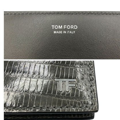 トムフォード レザー 二つ折り名刺れ カードケース リザード型押し メンズ グレー系 TOM FORD【AFI2】