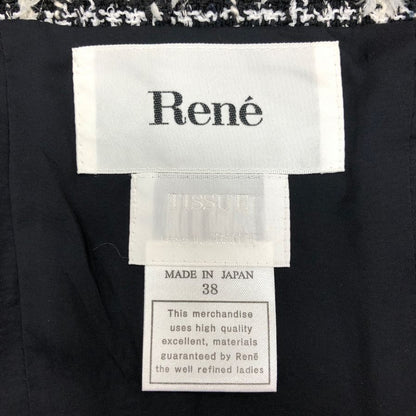 美品◆ルネ ティシュー ノーカラー ツイードジャケット 6343050 38サイズ ブラック系 6343050 Rene Tissue 【AFB42】