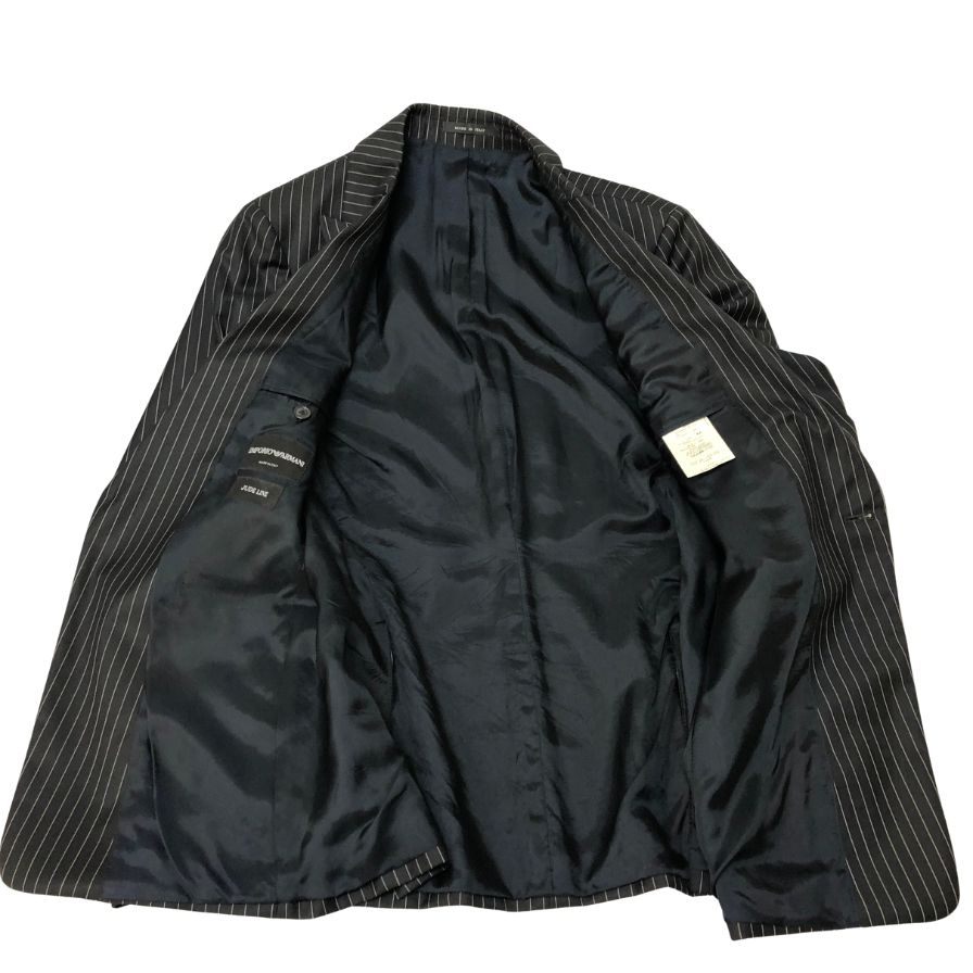 中古■エンポリオアルマーニ シングル ジャケット ジュードライン ストライプ柄 メンズ サイズ52 ブラック EMPORIO ARMANI 【AFB46】