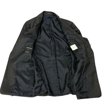 中古■エンポリオアルマーニ シングル ジャケット ジュードライン ストライプ柄 メンズ サイズ52 ブラック EMPORIO ARMANI 【AFB46】