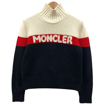 美品◆モンクレール ロゴ ニット 19AW ネイビー系 レディース サイズM MAGLIONE TORICOT CICLISTA MONCLER 【AFB22】