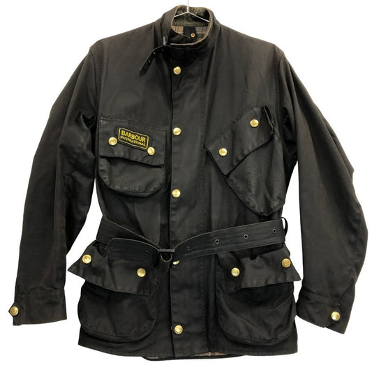 中古◆バブアー インターナショナル  3ワラント モーターサイクル ジャケット オイルドジャケット ウエストベルト メンズ サイズC34 ブラック barbour international 【AFA3】