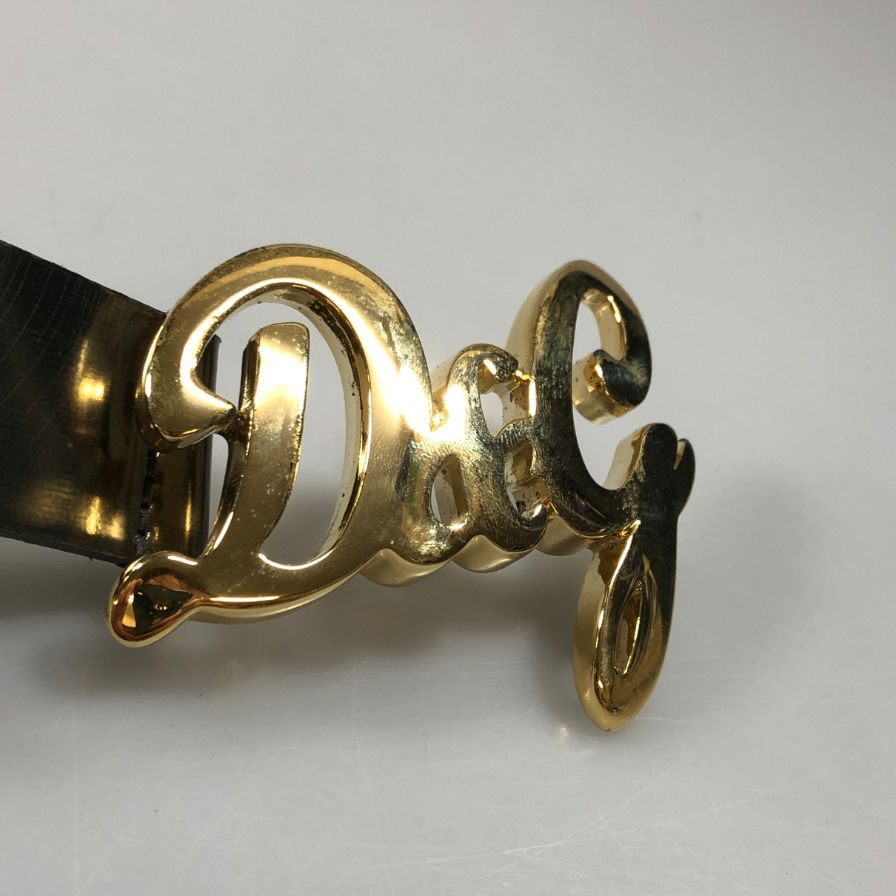 ディー＆ジー ドルチェ＆ガッバーナ レザーベルト エナメル ロゴバックル グレー系×ゴールド D&G DOLCE&GABBANA【AFI23】