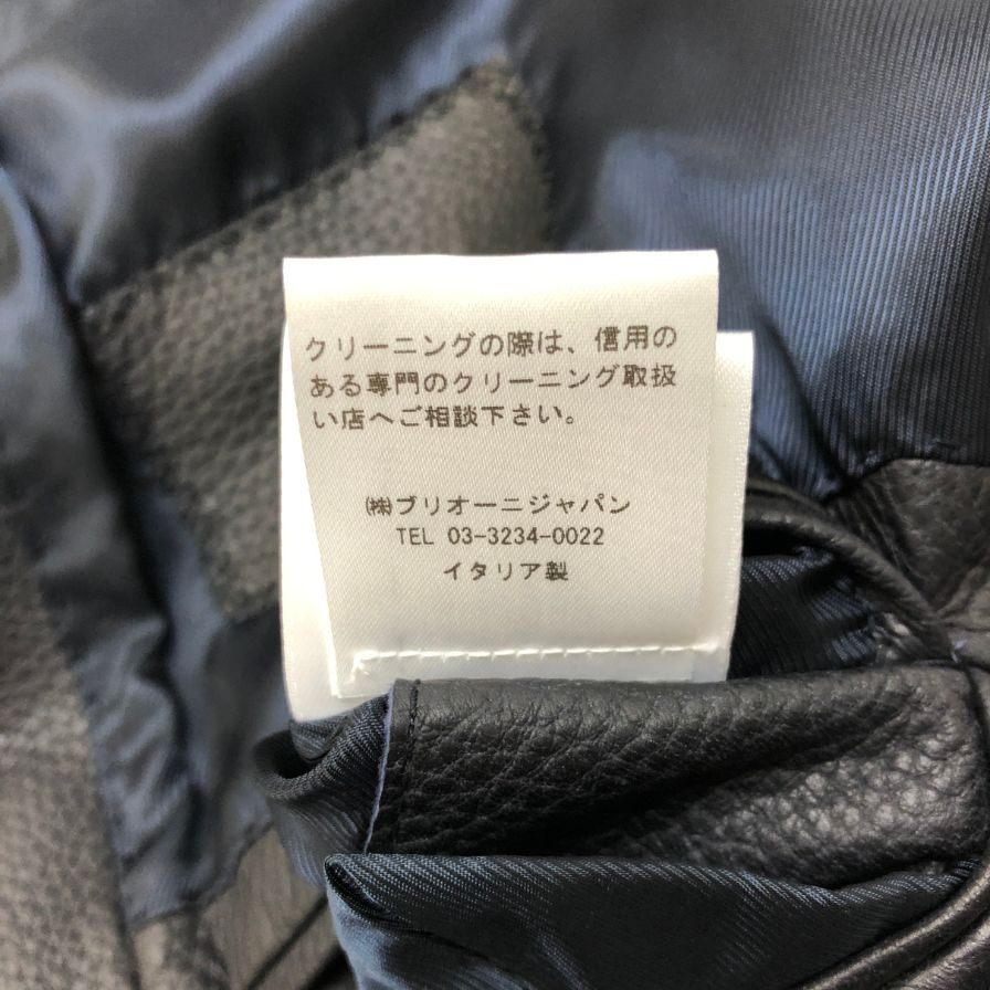 美品◆ブリオーニ ディアスキン クロコパッチ コンビ レザー ジャケット ブラック メンズ サイズ50 BRIONI 【AFA17】